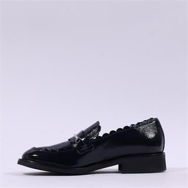 Marco Moreo Maura Frill Slip On Loafer - Navy Patent